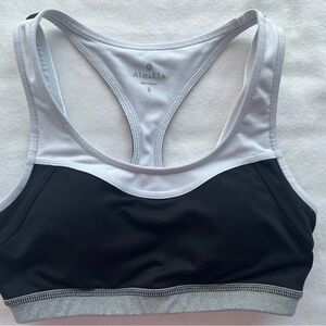 Athleta Black and White Racerback Sports Bra with Gray Band